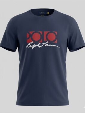 Polo Ralph Lauren Graphic T-Shirt Navy Blue Red Script Logo Classic XL Summer